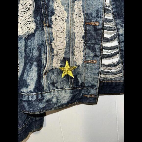 Dazl Distressed Acid -Washed Denim Jacket Size XL Light Wash Ripped Grunge - Picture 5 of 9
